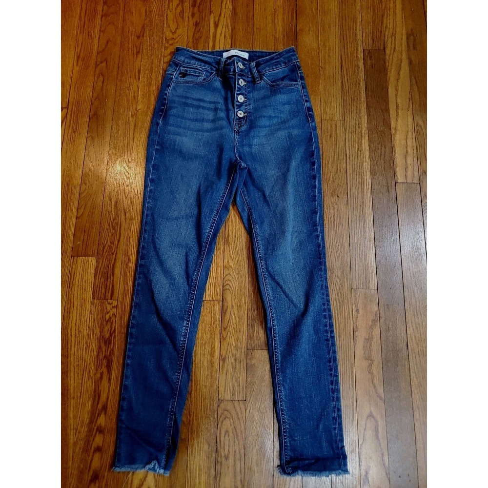 KanCan High Rise Button Fly Skinny Jeans Dark Wash Fray Hem KC8568D Womens 7/27